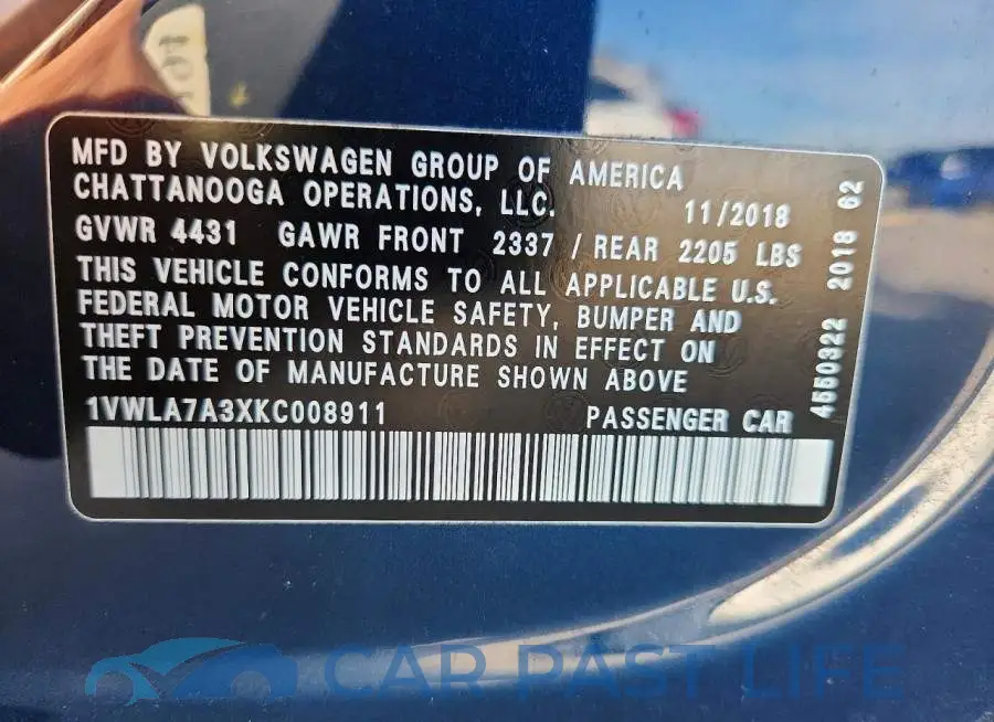 1VWLA7A3XKC008911# 12