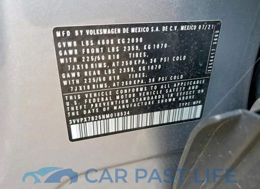 3VVPX7B25NM018534# 12