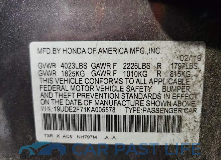19UDE2F71KA005578# 13