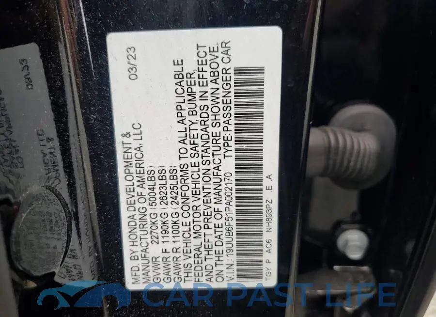 19UUB6F51PA002170# 12