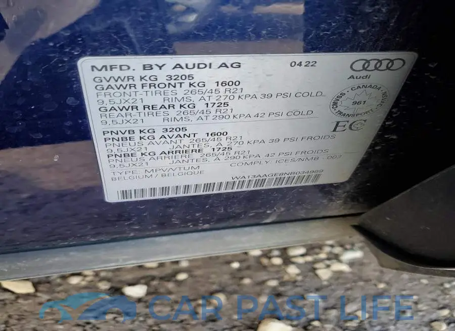 WA13AAGE8NB034999# 12