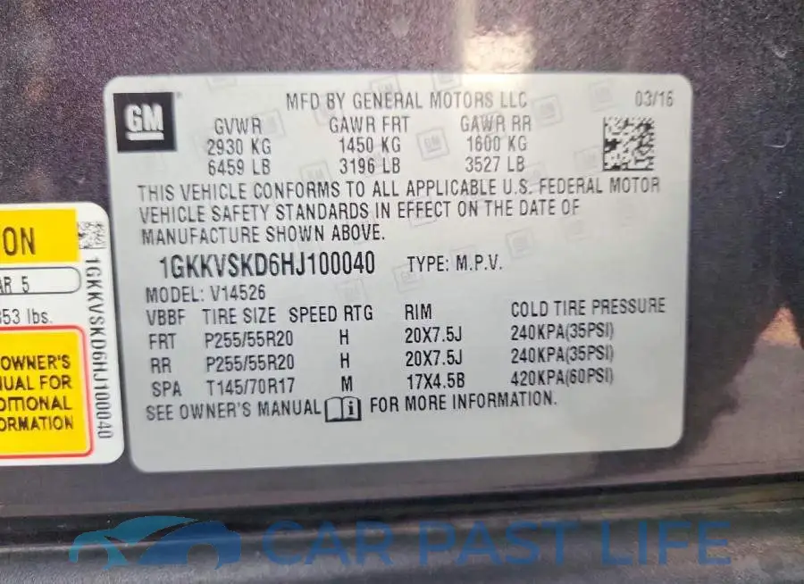 1GKKVSKD6HJ100040# 13