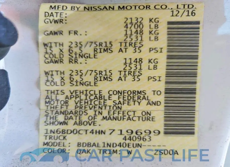 1N6BD0CT4HN719699# 12