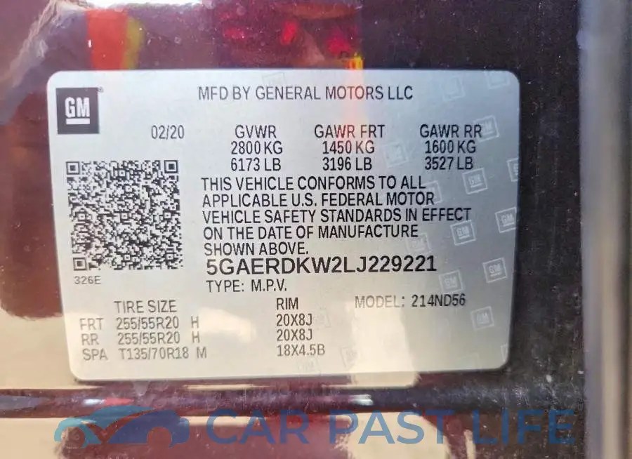 5GAERDKW2LJ229221# 14