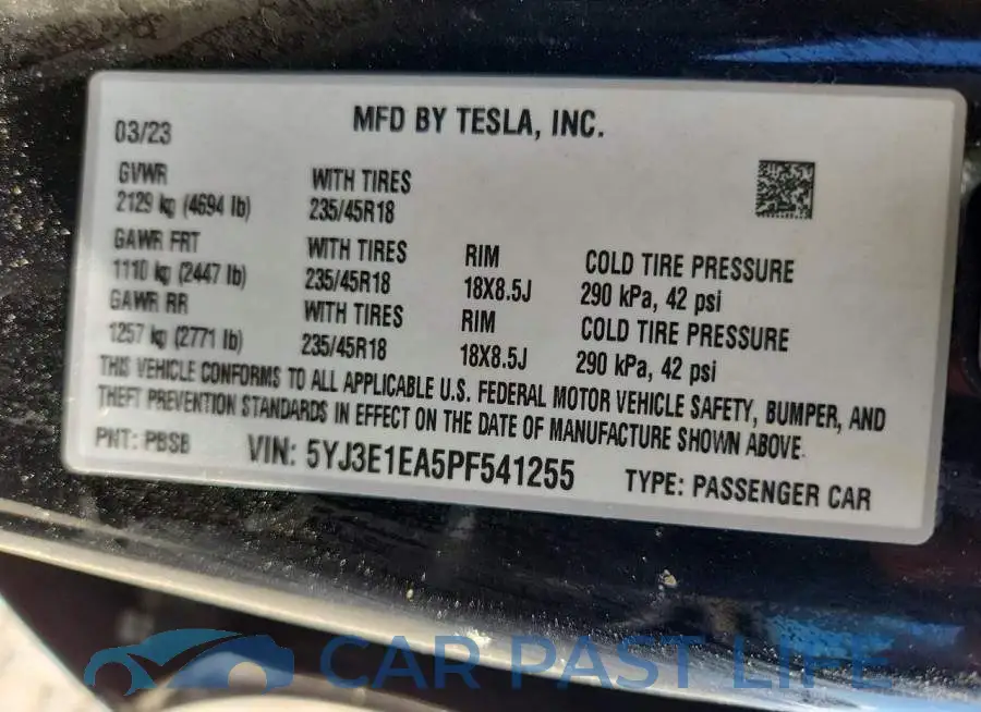 5YJ3E1EA5PF541255# 12