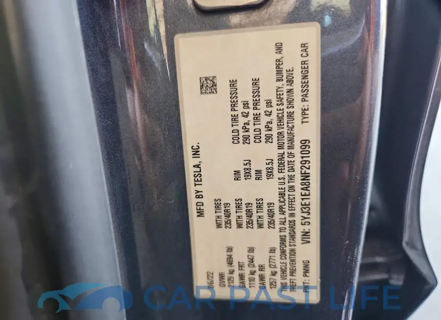 5YJ3E1EA8NF291099# 12