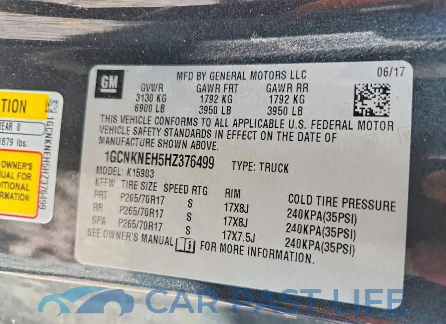 1GCNKNEH5HZ376499# 12