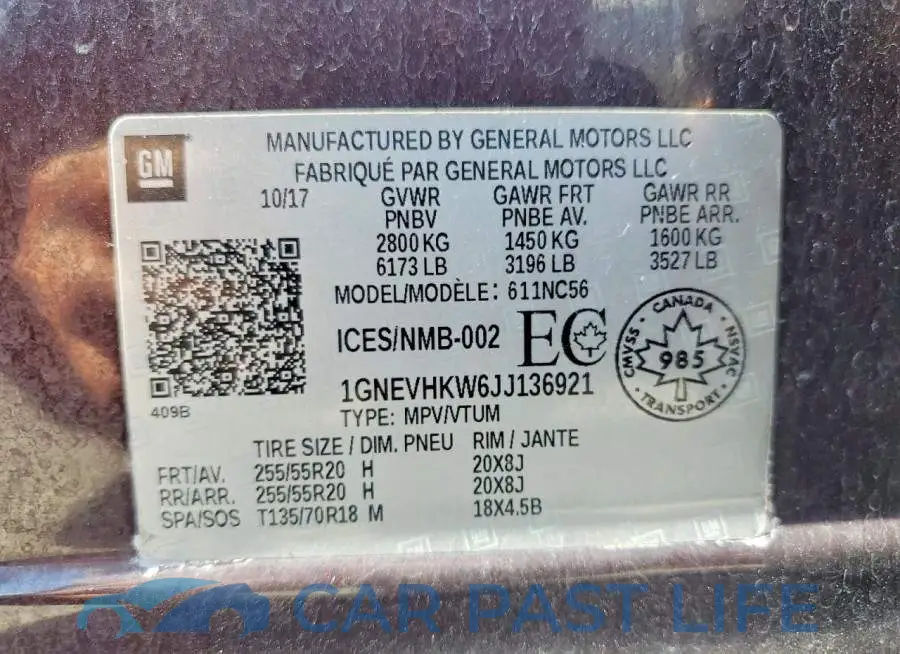 1GNEVHKW6JJ136921# 13
