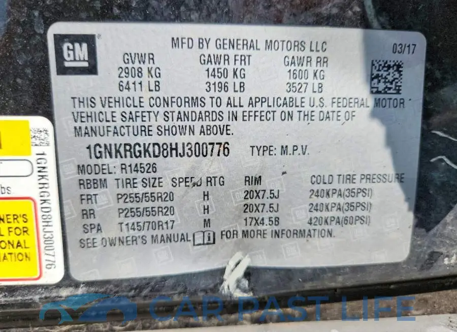 1GNKRGKD8HJ300776# 13