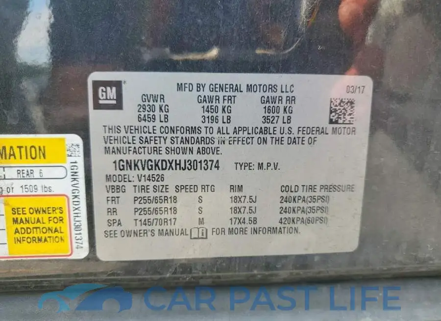 1GNKVGKDXHJ301374# 13