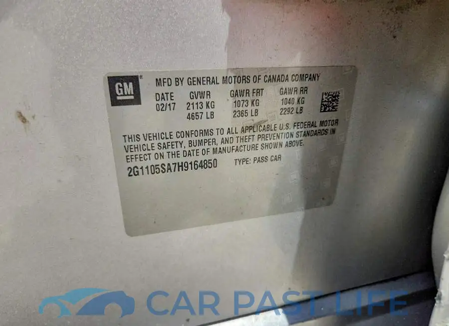 2G1105SA7H9164850# 12