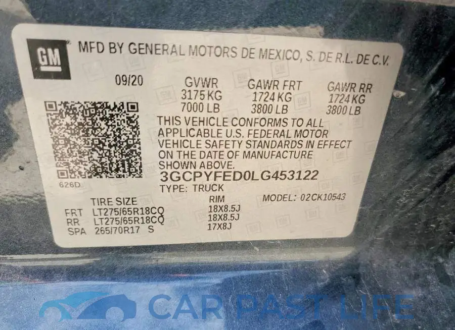 3GCPYFED0LG453122# 12
