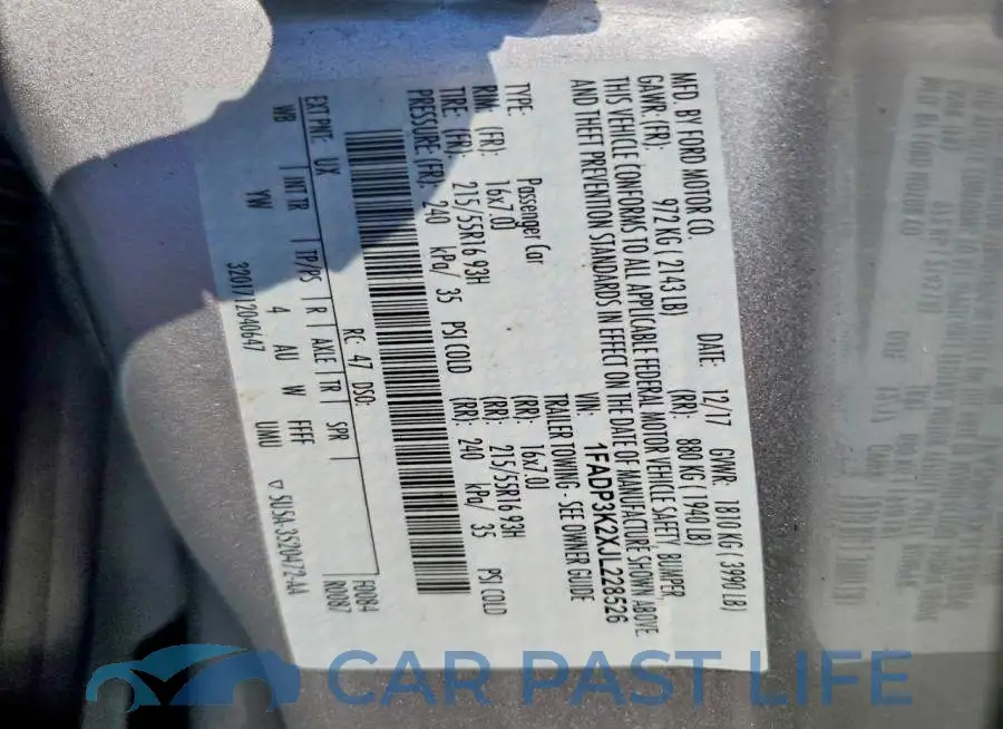 1FADP3K2XJL228526# 13