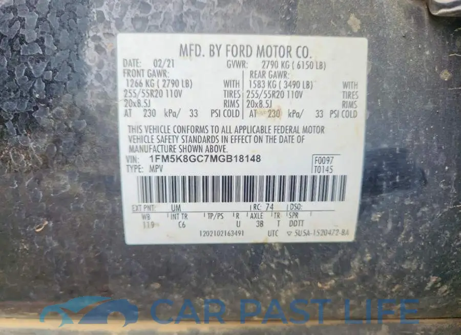1FM5K8GC7MGB18148# 12