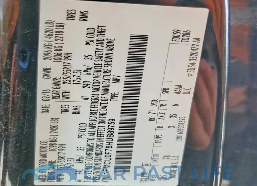 1FMCU0F78HUB89759# 13