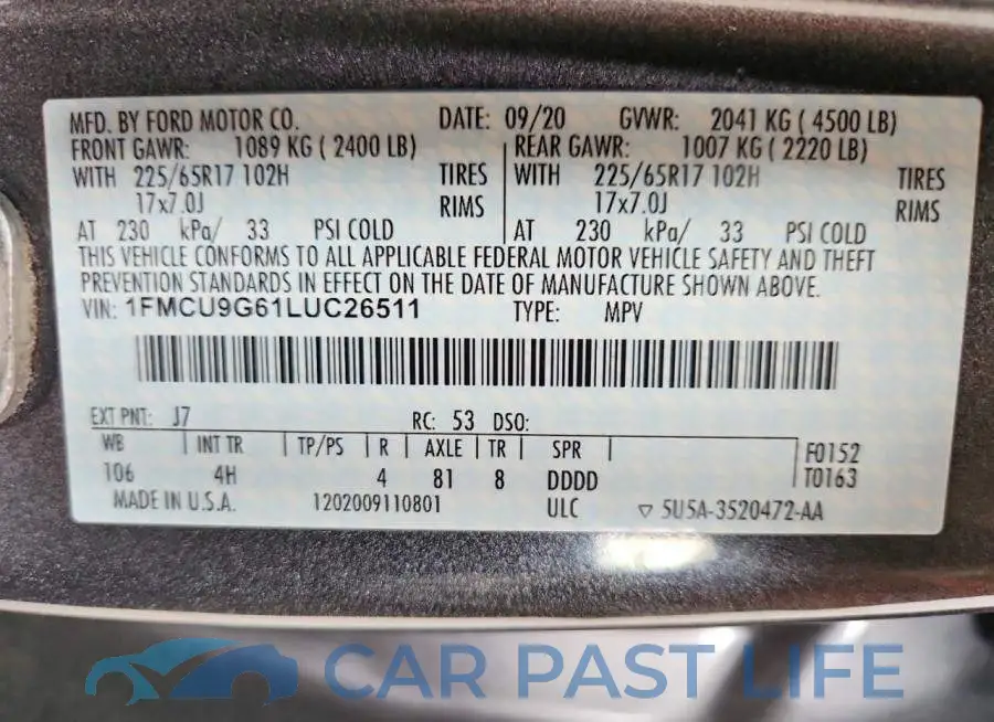 1FMCU9G61LUC26511# 12