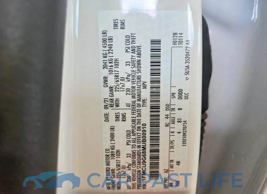 1FMCU9G68MUB00910# 14