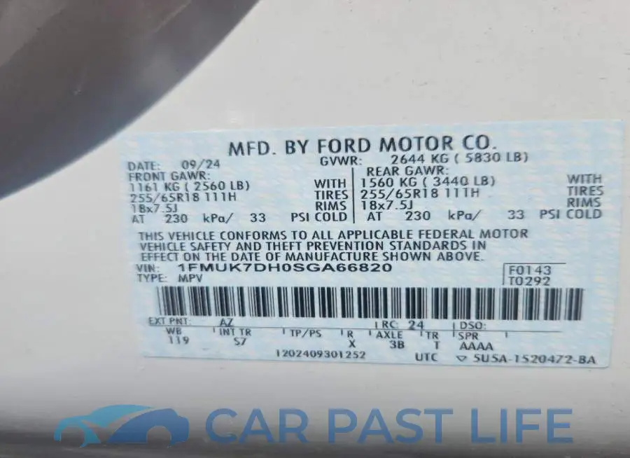 1FMUK7DH0SGA66820# 12