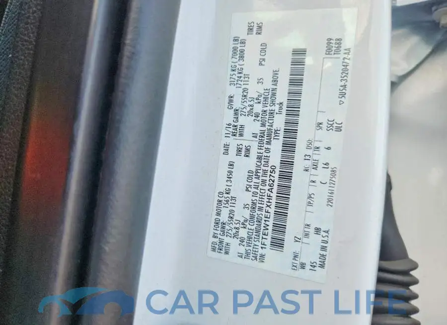 1FTEW1EFXHFA62750# 12