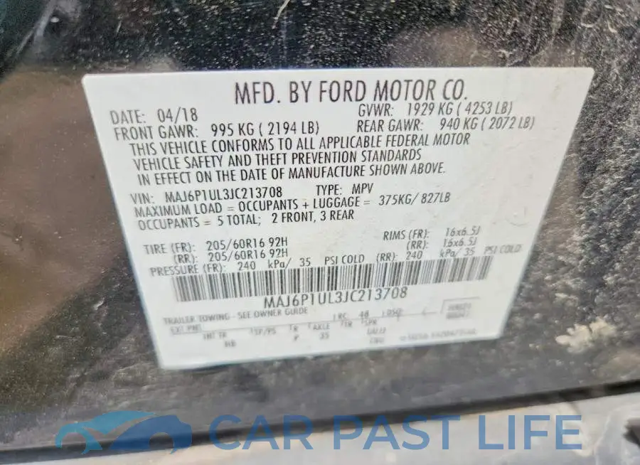 MAJ6P1UL3JC213708# 12
