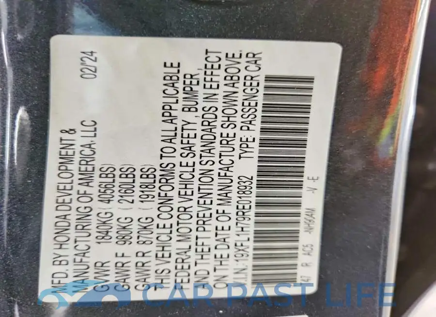 19XFL1H79RE018932# 12