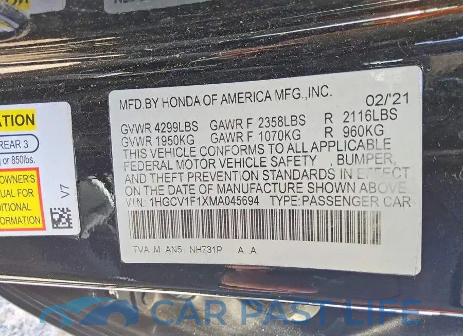 1HGCV1F1XMA045694# 12