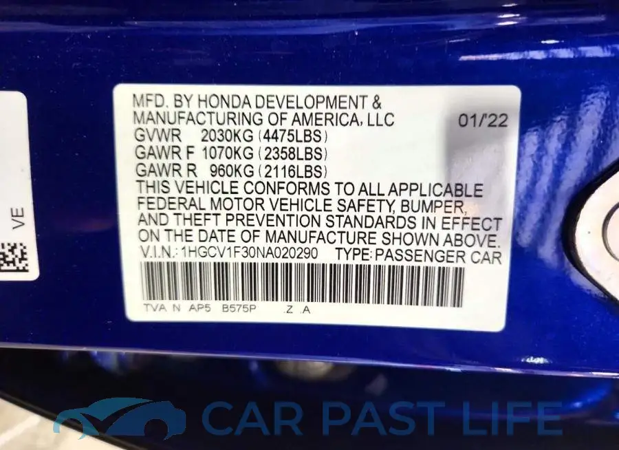 1HGCV1F30NA020290# 12