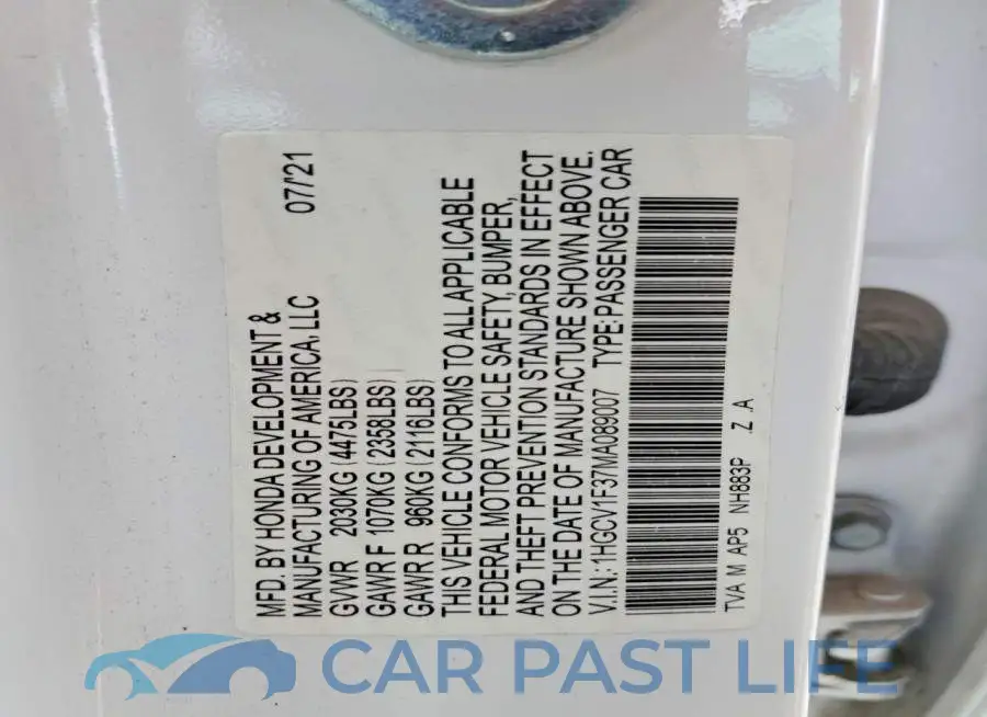 1HGCV1F37MA089007# 12