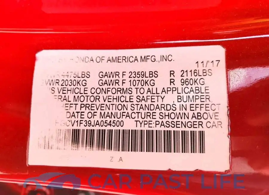 1HGCV1F39JA054500# 12