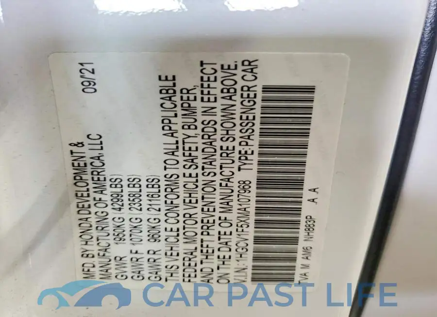 1HGCV1F5XMA107968# 12