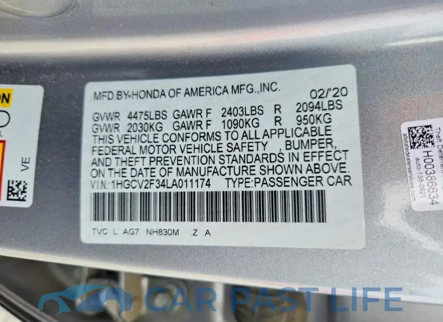 1HGCV2F34LA011174# 12
