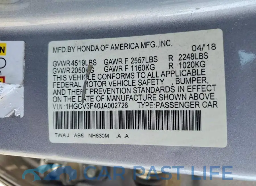 1HGCV3F40JA002726# 12