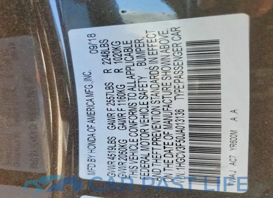 1HGCV3F50JA013136# 12