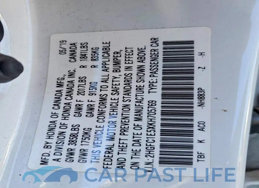 2HGFC1E5XKH705769# 12