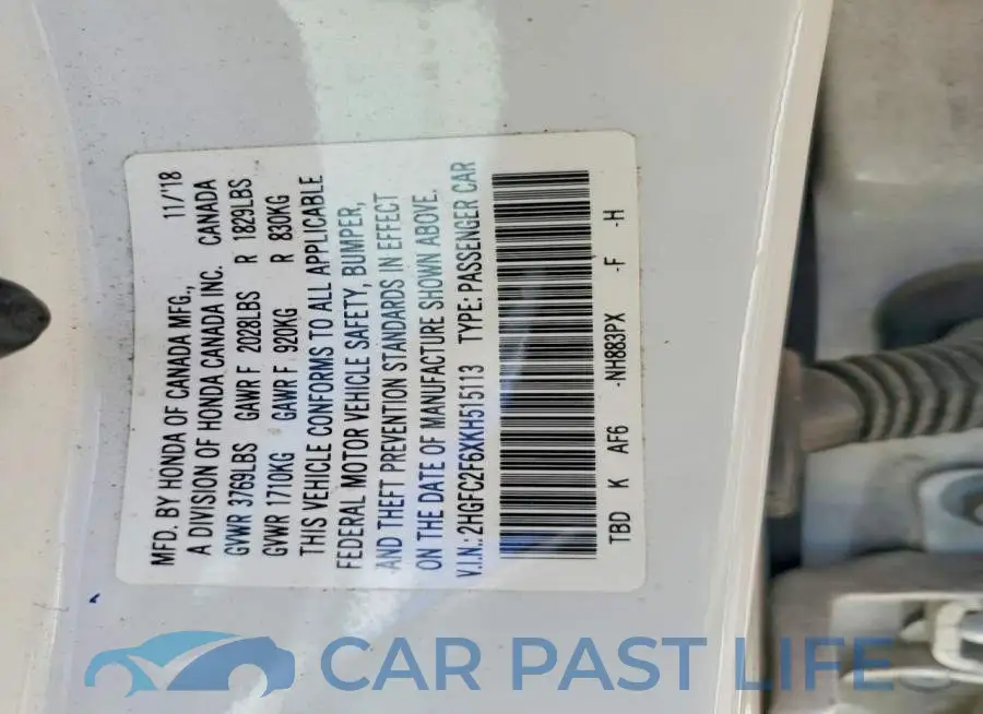 2HGFC2F6XKH515113# 13