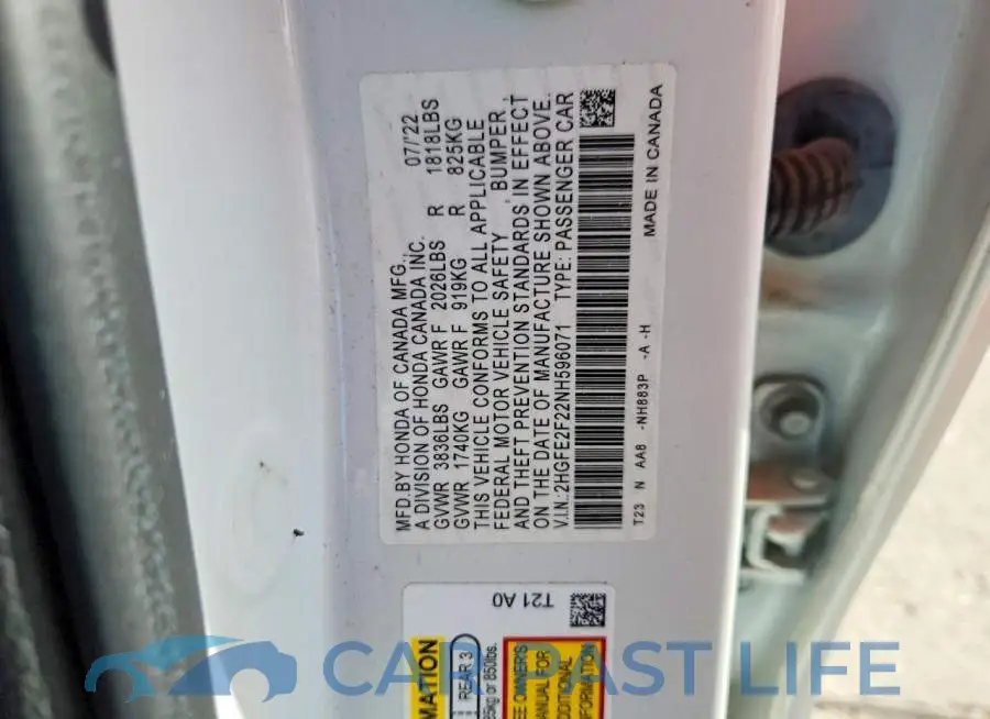 2HGFE2F22NH596071# 12