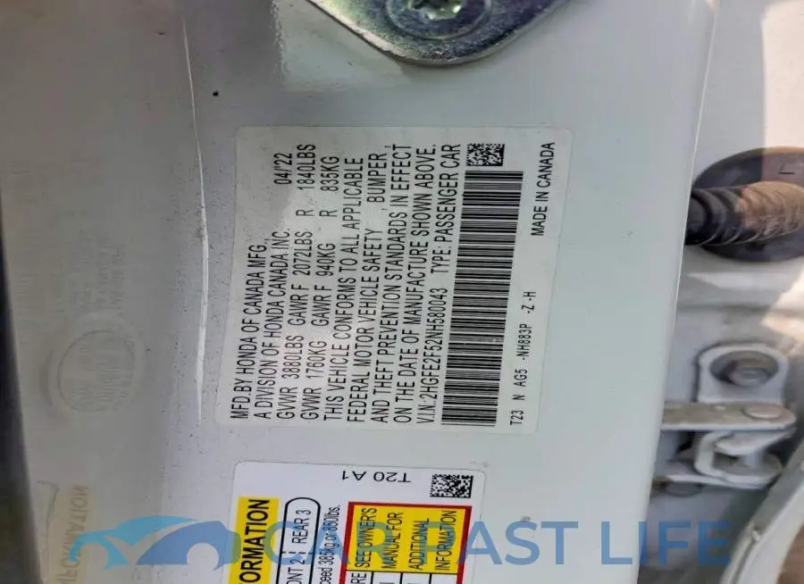 2HGFE2F52NH580043# 13
