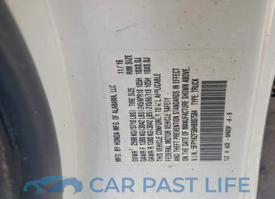 5FPYK2F58HB007584# 12