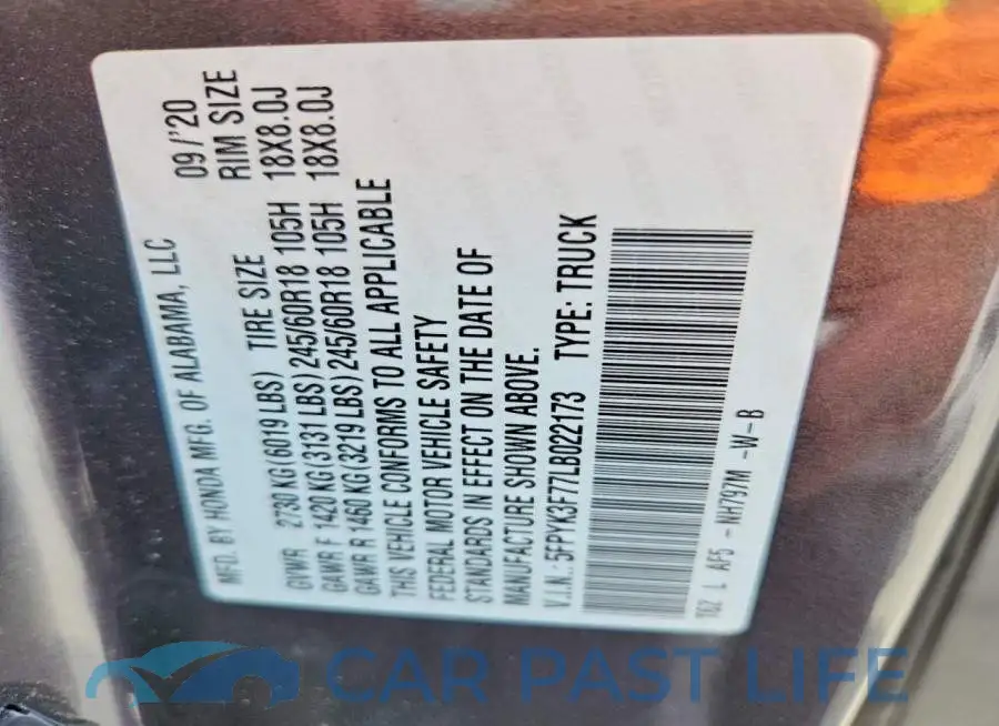 5FPYK3F77LB022173# 12