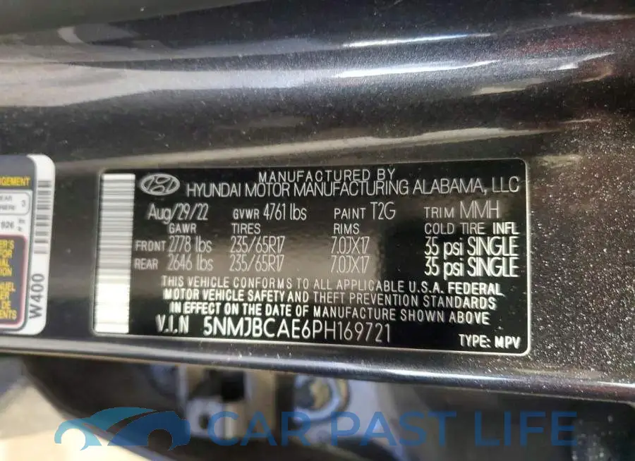 5NMJBCAE6PH169721# 13