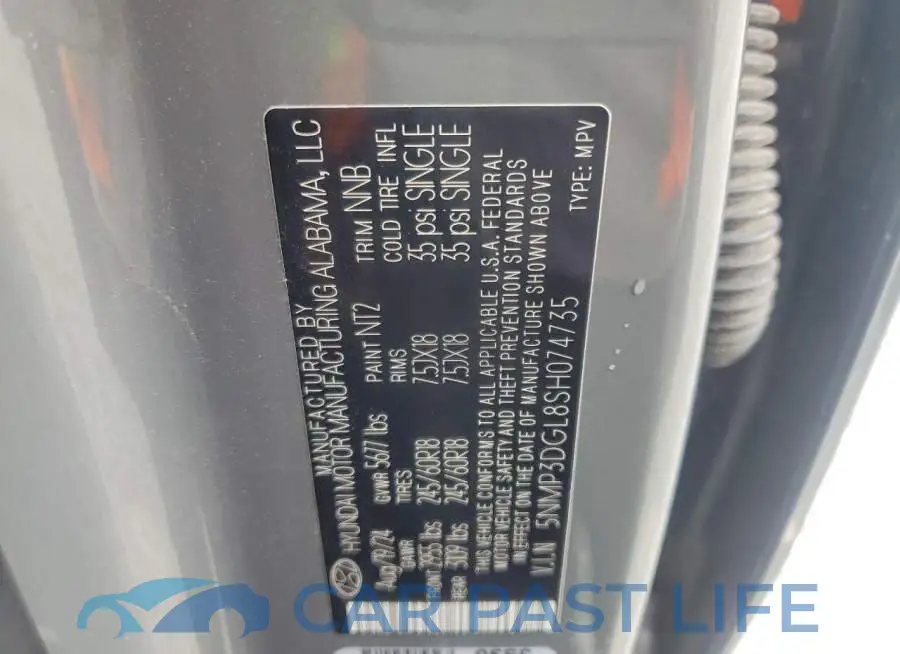 5NMP3DGL8SH074735# 13