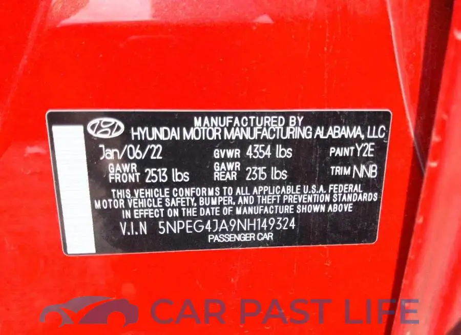 5NPEG4JA9NH149324# 12