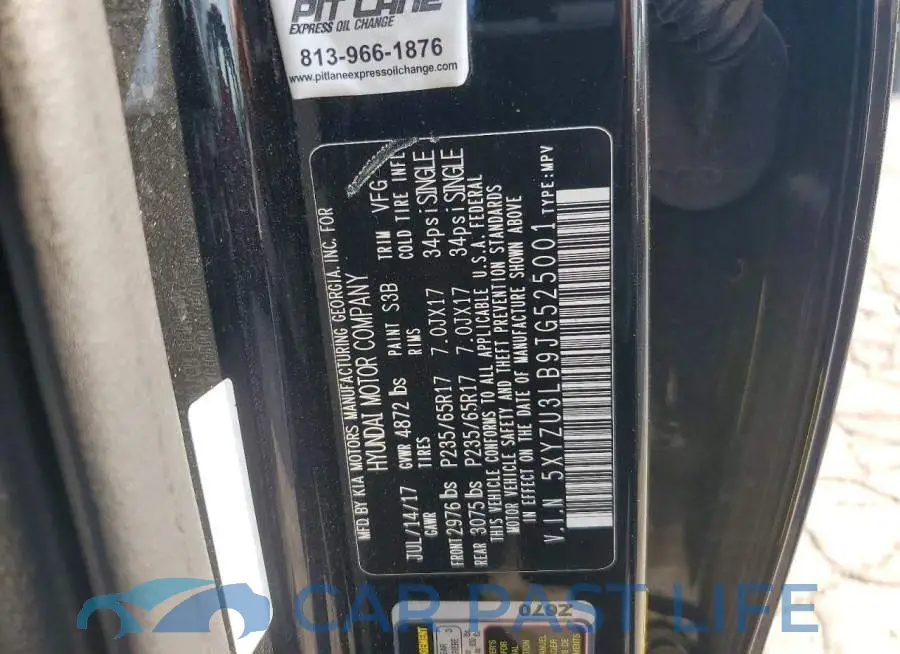 5XYZU3LB9JG525001# 13