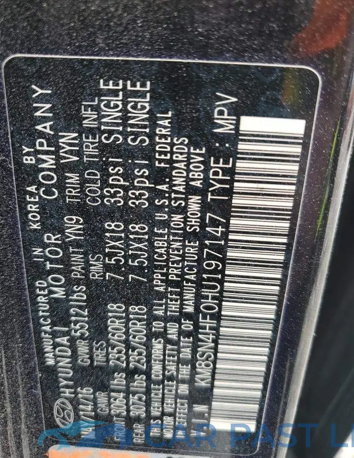 KM8SN4HF0HU197147# 14
