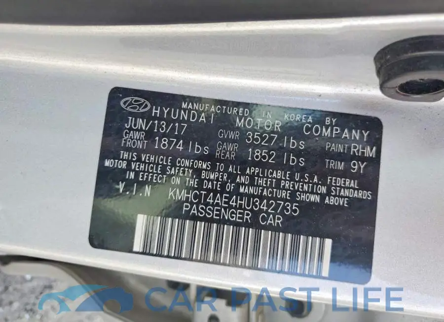 KMHCT4AE4HU342735# 12