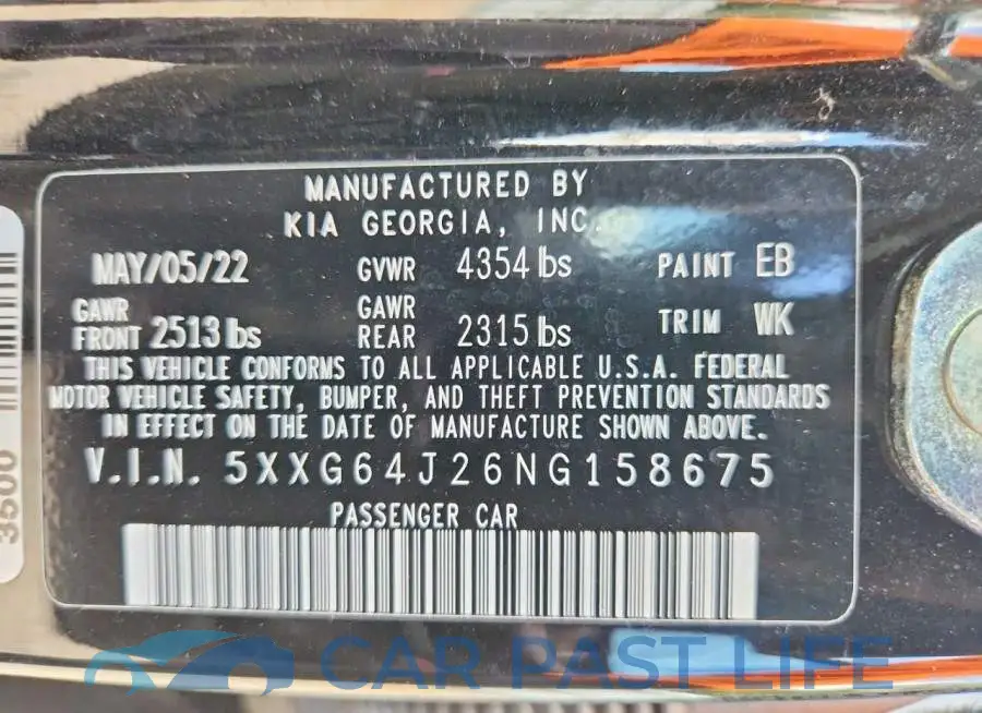 5XXG64J26NG158675# 12