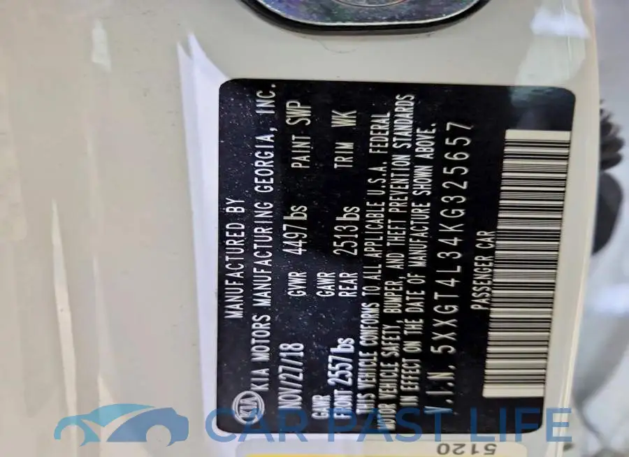 5XXGT4L34KG325657# 12