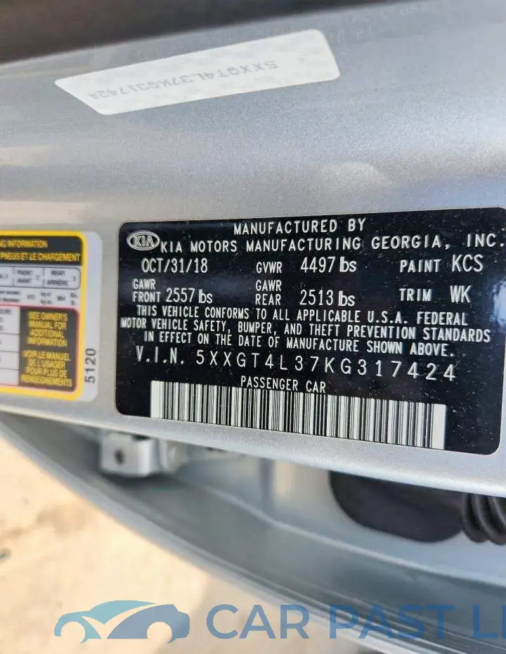 5XXGT4L37KG317424# 13