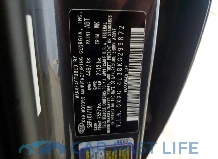 5XXGT4L38KG299872# 12