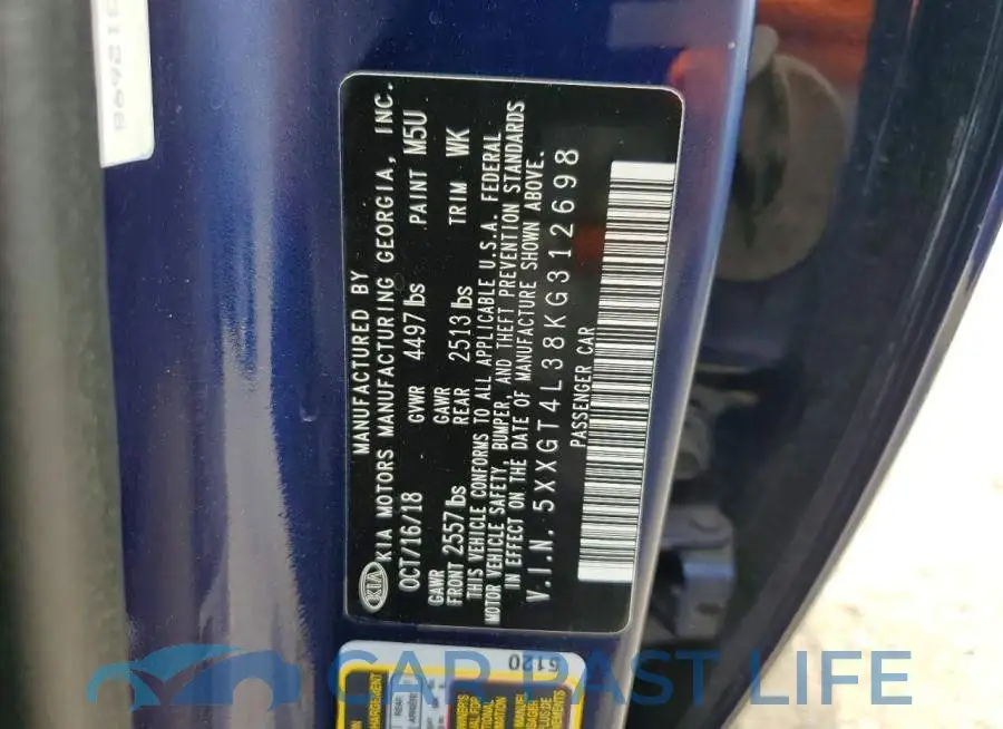 5XXGT4L38KG312698# 13